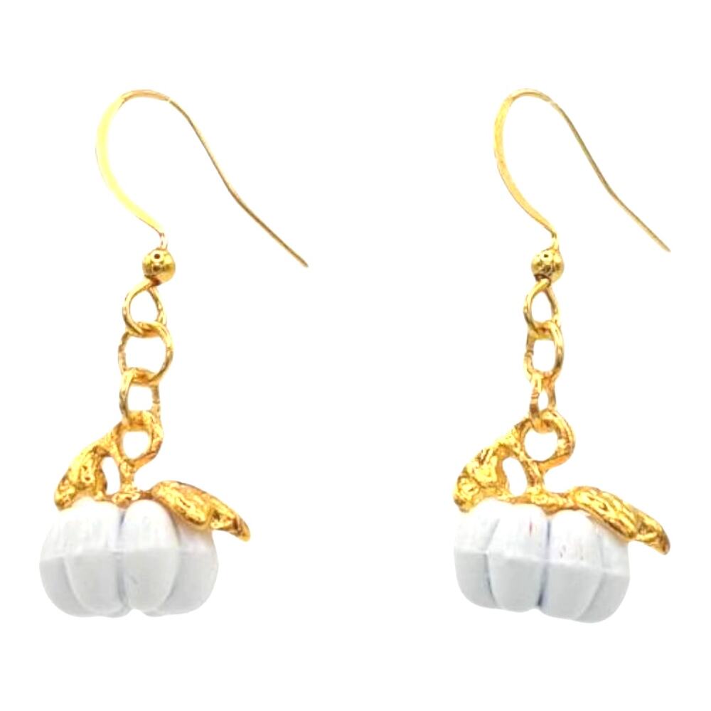 White Pumpkin Dangle Earrings – Cute Fall Accessory – Thanksgiving
